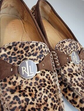 Lauren Ralph Lauren Carley II Brown Leopard Print Calf Hair-On Loafers Size 8,5B